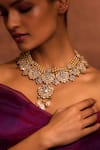 Tarun Tahiliani_Gold Plated Zircon Floral Embellished Pendant Choker Necklace _Online_at_Aza_Fashions