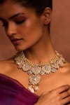 Buy_Tarun Tahiliani_Gold Plated Zircon Floral Embellished Pendant Choker Necklace_at_Aza_Fashions