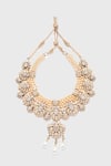 Shop_Tarun Tahiliani_Gold Plated Zircon Floral Embellished Pendant Choker Necklace_at_Aza_Fashions