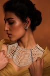 Tarun Tahiliani_Ivory Zircon Swarovski Pearl Layered Waterfall Necklace _Online_at_Aza_Fashions