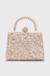 Shop_Tarun Tahiliani_Pink Swarovski Pearl Floral Embroidered Frame Bag_at_Aza_Fashions