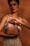 Buy_Tarun Tahiliani_Orange Peach Barffi Floral Woven Brocade Matchbox Clutch_at_Aza_Fashions