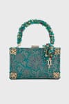 Shop_Tarun Tahiliani_Blue Peach Barffi Floral Pattern Brocade Matchbox Clutch_at_Aza_Fashions