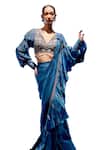 Miku Kumar_Blue Georgette Embroidered Elena 3d Pre-draped Saree With Blouse _at_Aza_Fashions