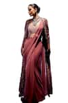 Buy_Miku Kumar_Red Satin Organza Embroidered Sienna Cape Pre-draped Saree Set _Online_at_Aza_Fashions