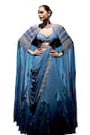 Miku Kumar_Blue Georgette Embroidered Sequin Evelyn Draped Lehenga Set With Cape  _Online_at_Aza_Fashions