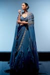 Buy_Miku Kumar_Blue Georgette Embroidered Sequin Evelyn Draped Lehenga Set With Cape  _Online_at_Aza_Fashions