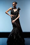 Miku Kumar_Black Satin Organza Embroidered Bead Beatrice And Cutdana Lehenga Set  _Online_at_Aza_Fashions