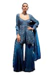 Miku Kumar_Blue Georgette Embroidered Sequin Trinket Kurta Sharara Set _Online_at_Aza_Fashions