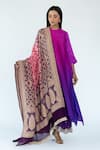 Buy_Meghna Panchmatia_Magenta Pure Silk Woven Bandhej Round Ombre Kurta With Banarasi Dupatta _at_Aza_Fashions