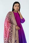 Buy_Meghna Panchmatia_Magenta Pure Silk Woven Bandhej Round Ombre Kurta With Banarasi Dupatta _Online_at_Aza_Fashions