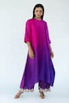 Shop_Meghna Panchmatia_Magenta Pure Silk Woven Bandhej Round Ombre Kurta With Banarasi Dupatta _Online_at_Aza_Fashions