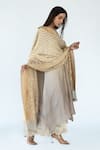 Buy_Meghna Panchmatia_Beige Pure Silk Woven Bandhej Ombre Asymmetric Kurta With Banarasi Dupatta _Online_at_Aza_Fashions