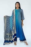 Buy_Meghna Panchmatia_Blue Pure Silk Woven Bandhej Round Ombre Kurta With Banarasi Dupatta _at_Aza_Fashions