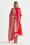 Buy_Meghna Panchmatia_Fuchsia Pure Silk Woven Bandhej Round Ombre Kurta With Banarasi Dupatta _at_Aza_Fashions