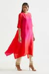 Meghna Panchmatia_Fuchsia Pure Silk Woven Bandhej Round Ombre Kurta With Banarasi Dupatta _Online_at_Aza_Fashions