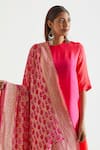 Buy_Meghna Panchmatia_Fuchsia Pure Silk Woven Bandhej Round Ombre Kurta With Banarasi Dupatta _Online_at_Aza_Fashions