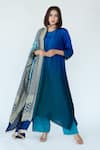 Buy_Meghna Panchmatia_Blue Pure Silk Woven Bandhej Round Ombre Kurta With Zari Dupatta _at_Aza_Fashions