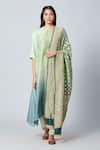 Buy_Meghna Panchmatia_Green Pure Silk Woven Bandhej Round Ombre Kurta With Dupatta _at_Aza_Fashions