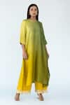 Buy_Meghna Panchmatia_Green Pure Silk Woven Bandhej Round Ombre Asymmetric Kurta With Banarasi Dupatta _Online_at_Aza_Fashions