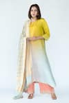 Buy_Meghna Panchmatia_Green Pure Silk Woven Bandhej Round Asymmetric Ombre Kurta With Banarasi Dupatta _at_Aza_Fashions