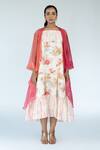 Buy_Meghna Panchmatia_Ivory Silk Chanderi Print Floral Garden Square Neck Dress With Cape _at_Aza_Fashions