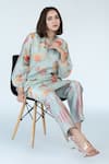 Meghna Panchmatia_Blue Top And Pant Chanderi Print Floral Garden High Bloom & Shibori Kurta Set _Online_at_Aza_Fashions