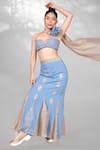 Buy_Anita Kanwal_Blue Soft Fine Denim Embellished Rose Applique Tube Top And Fish Skirt Set_Online_at_Aza_Fashions