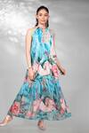Buy_Anita Kanwal_Blue Navratan Silk Printed Floral Halter Digital Maxi Dress_at_Aza_Fashions