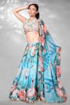 Buy_Anita Kanwal_Blue Navratan Silk Printed Floral Sweetheart Digital Lehenga Set _at_Aza_Fashions