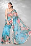 Buy_Anita Kanwal_Blue Georgette Printed Floral Digital Saree With Unstitched Blouse Piece _at_Aza_Fashions