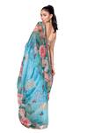 Buy_Anita Kanwal_Blue Georgette Printed Floral Digital Saree With Unstitched Blouse Piece _Online_at_Aza_Fashions