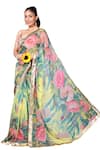 Anita Kanwal_Yellow Georgette Printed Floral Saree With Unstitched Blouse Piece _Online_at_Aza_Fashions