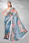 Buy_Anita Kanwal_Grey Georgette Printed Floral Pattern Saree With Unstitched Blouse Piece _at_Aza_Fashions