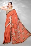 Buy_Anita Kanwal_Orange Jute Block Printed Tabla Saree With Unstitched Blouse Piece_at_Aza_Fashions