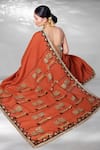 Shop_Anita Kanwal_Orange Jute Block Printed Tabla Saree With Unstitched Blouse Piece_at_Aza_Fashions