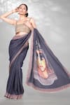 Buy_Anita Kanwal_Black Jute Digital Printed Egyptian Pattern Saree With Unstitched Blouse Piece _at_Aza_Fashions