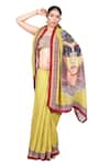 Anita Kanwal_Green Jute Digital Printed Egyptian Pattern Saree With Unstitched Blouse Piece _Online_at_Aza_Fashions