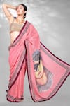 Buy_Anita Kanwal_Red Jute Digital Printed And Embroidered Saree With Unstitched Blouse Piece _at_Aza_Fashions