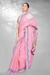 Buy_Anita Kanwal_Pink Jute Digital Printed Embroidered And Saree With Unstitched Blouse Piece _Online_at_Aza_Fashions