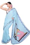 Anita Kanwal_Blue Jute Digital Printed Egyptian Saree With Unstitched Blouse Piece _Online_at_Aza_Fashions