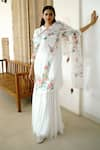 Buy_WABI SABI BY ANSHUM-RITESH_Ivory Georgette Handpainted Floral Notched Spring Blossom Kurta Sharara Set _at_Aza_Fashions