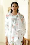 WABI SABI BY ANSHUM-RITESH_Ivory Georgette Handpainted Floral Notched Spring Blossom Kurta Sharara Set _Online_at_Aza_Fashions