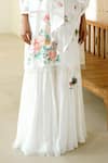 Buy_WABI SABI BY ANSHUM-RITESH_Ivory Georgette Handpainted Floral Notched Spring Blossom Kurta Sharara Set _Online_at_Aza_Fashions