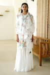 WABI SABI BY ANSHUM-RITESH_Ivory Georgette Handpainted Floral Notched Spring Blossom Kurta Sharara Set _at_Aza_Fashions