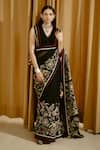 Buy_WABI SABI BY ANSHUM-RITESH_Black Organza Embroidered Aari V-neck The Night Garden Saree With Blouse _at_Aza_Fashions