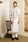 Buy_WABI SABI BY ANSHUM-RITESH_Ivory Chanderi Embroidery Resham Floral Garland Kurta Set _at_Aza_Fashions