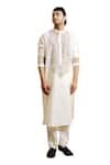 Buy_WABI SABI BY ANSHUM-RITESH_Ivory Chanderi Embroidery Resham Floral Garland Kurta Set _Online_at_Aza_Fashions