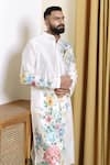 Wabi Sabi By Anshum-Ritesh_Ivory Chanderi Ferns And Feathers Hand Painted Kurta Set _Online_at_Aza_Fashions