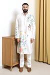 Shop_Wabi Sabi By Anshum-Ritesh_Ivory Chanderi Ferns And Feathers Hand Painted Kurta Set _Online_at_Aza_Fashions